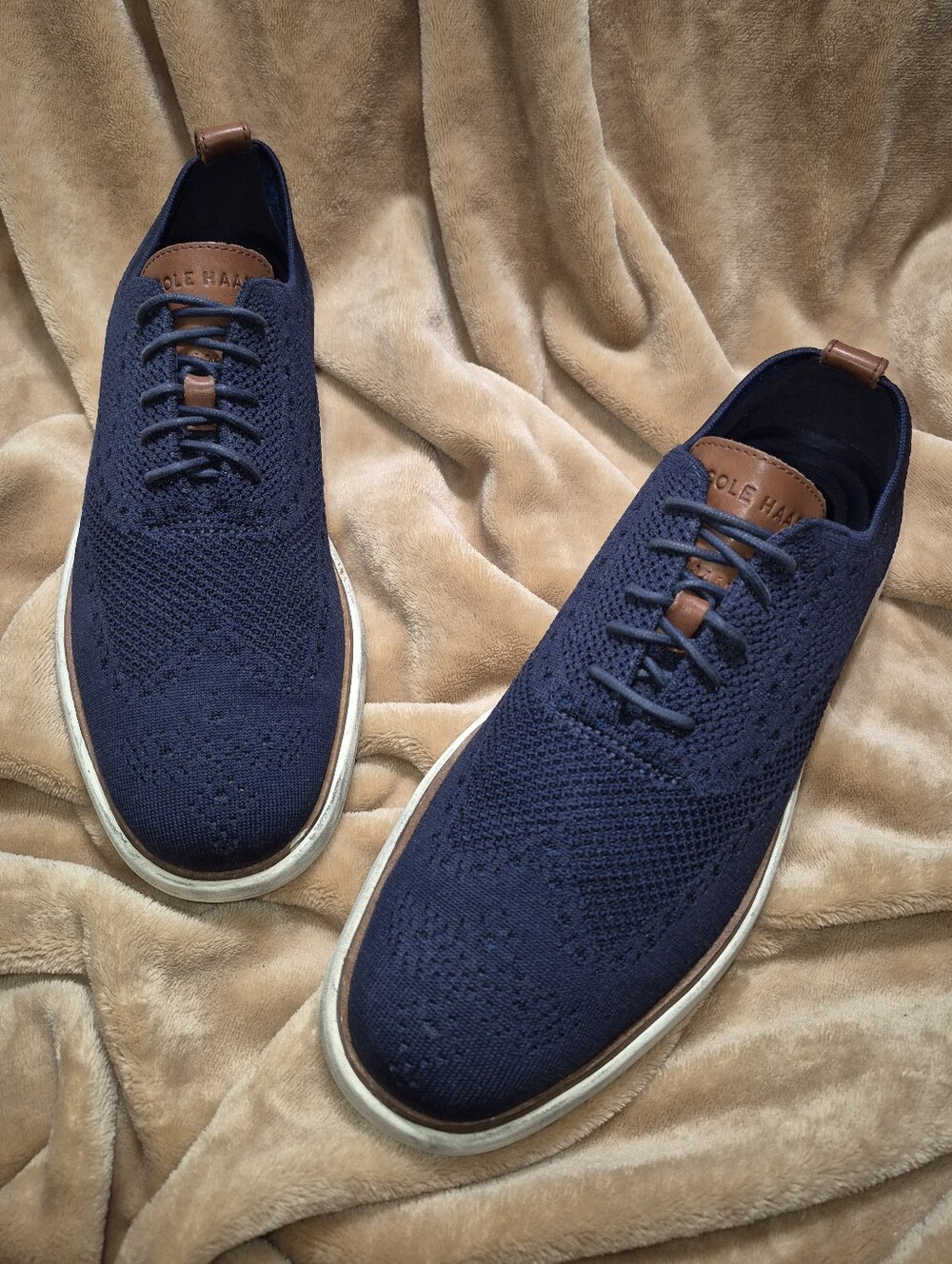 🔥Mint! Cole Haan Miles Wingtip Oxford Blue Knit Shoes For Crews Work 10 Men's
